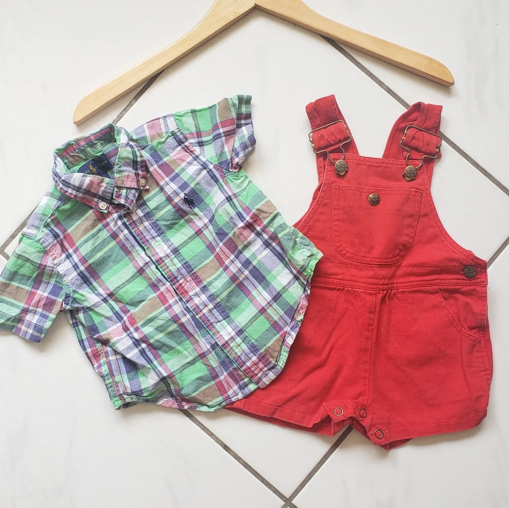 Ralph L. & Happy Kid 💙‎ Vintage Overalls Top Plaid